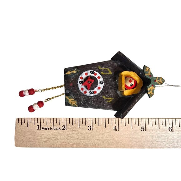 Vintage Cuckoo Clock Christmas Ornament Wooden Hand Painted Folk Art 1980s Retro - Picture 4 of 4